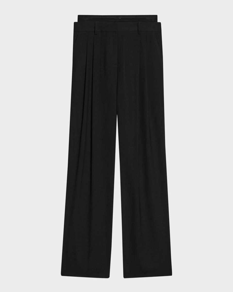 Pleated Double-Waistband Pants